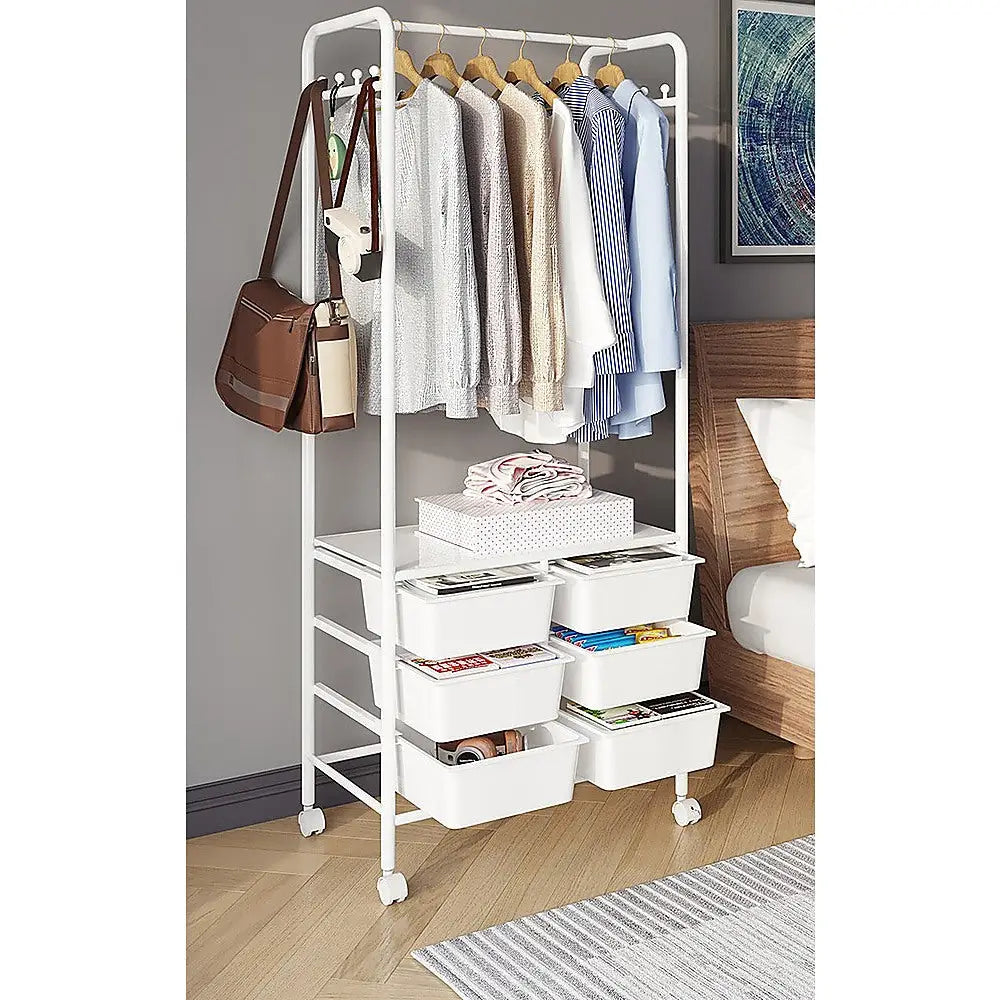Metal Open Wardrobe Modern Storage Tall Clothes Drawers Hanger Coat Rack - Furniture > Office