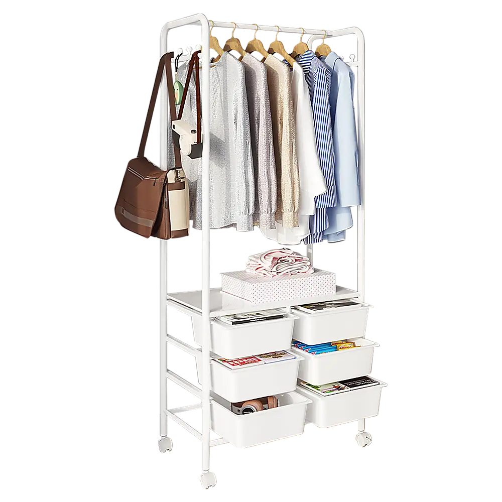 Metal Open Wardrobe Modern Storage Tall Clothes Drawers Hanger Coat Rack - Furniture > Office