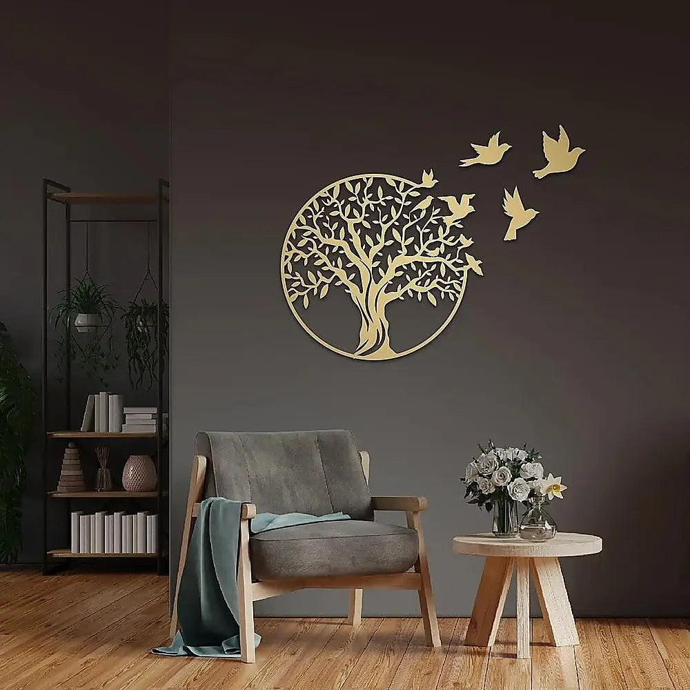 Metal Tree of Life Wall Art 7 Flying Birds Wall Sculpture - Home & Garden > Wall Art