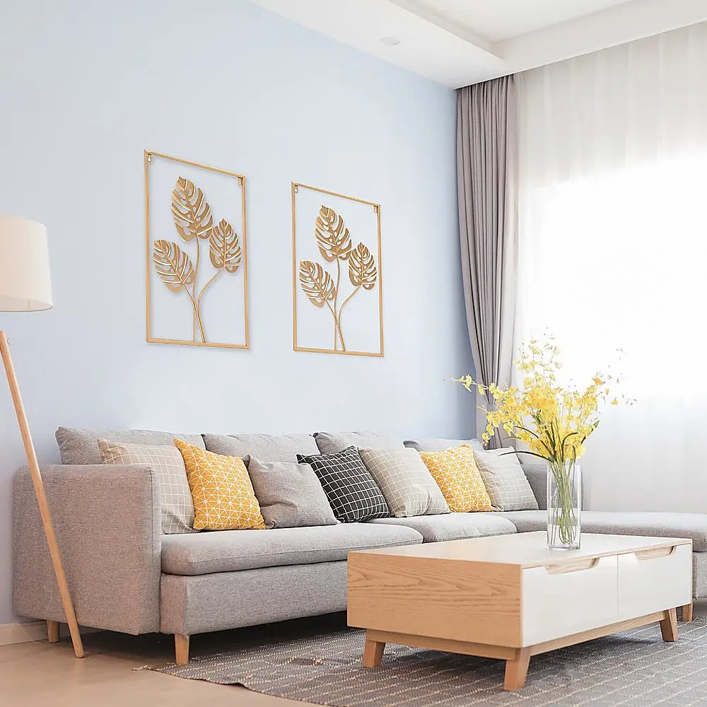 Metal Wall Picture with Leaves 40 x 60 cm Golden Decoration - Home & Garden > Wall Art