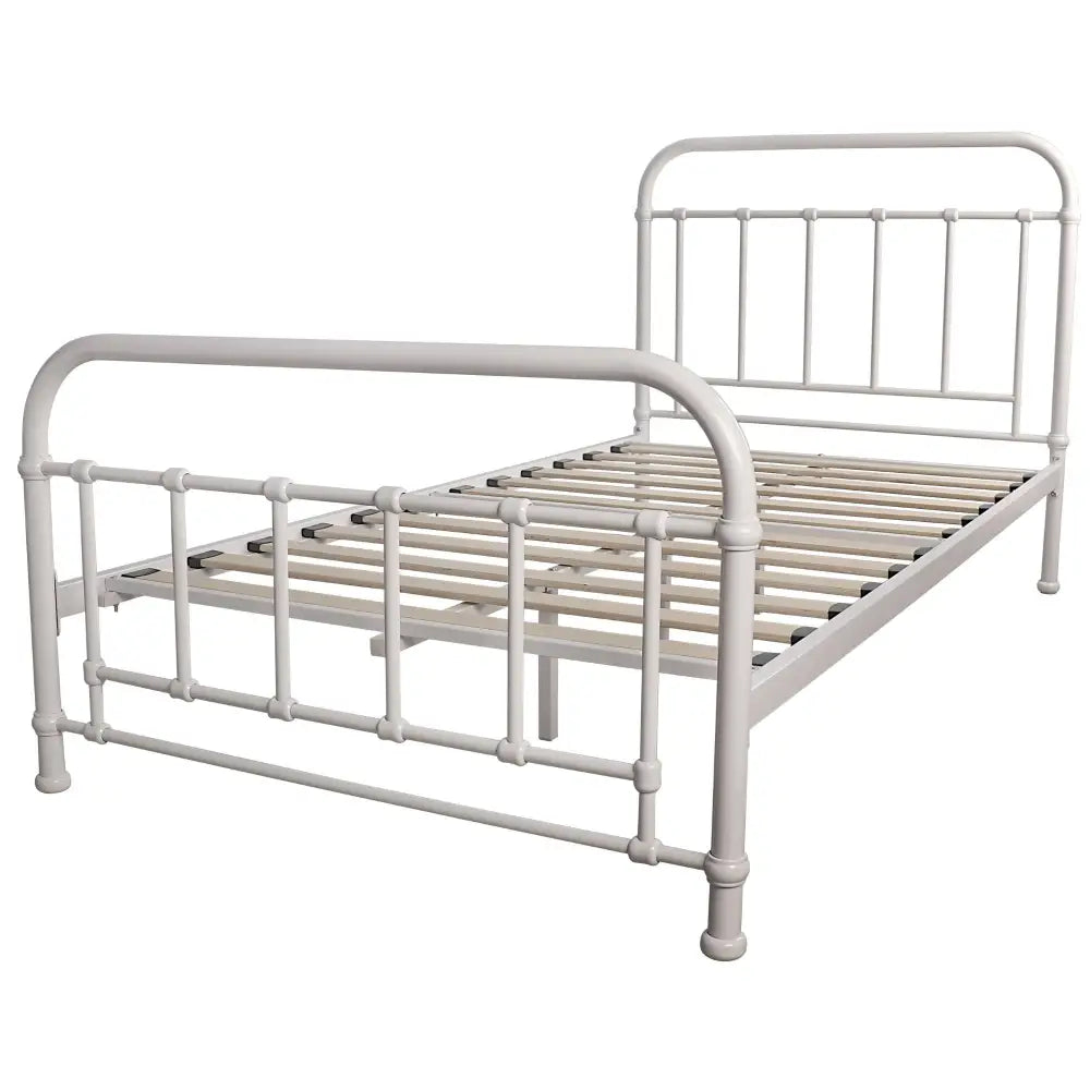 Metallica King Single Bed Size Metal Frame Platform Mattress Base - White - Furniture > Bedroom