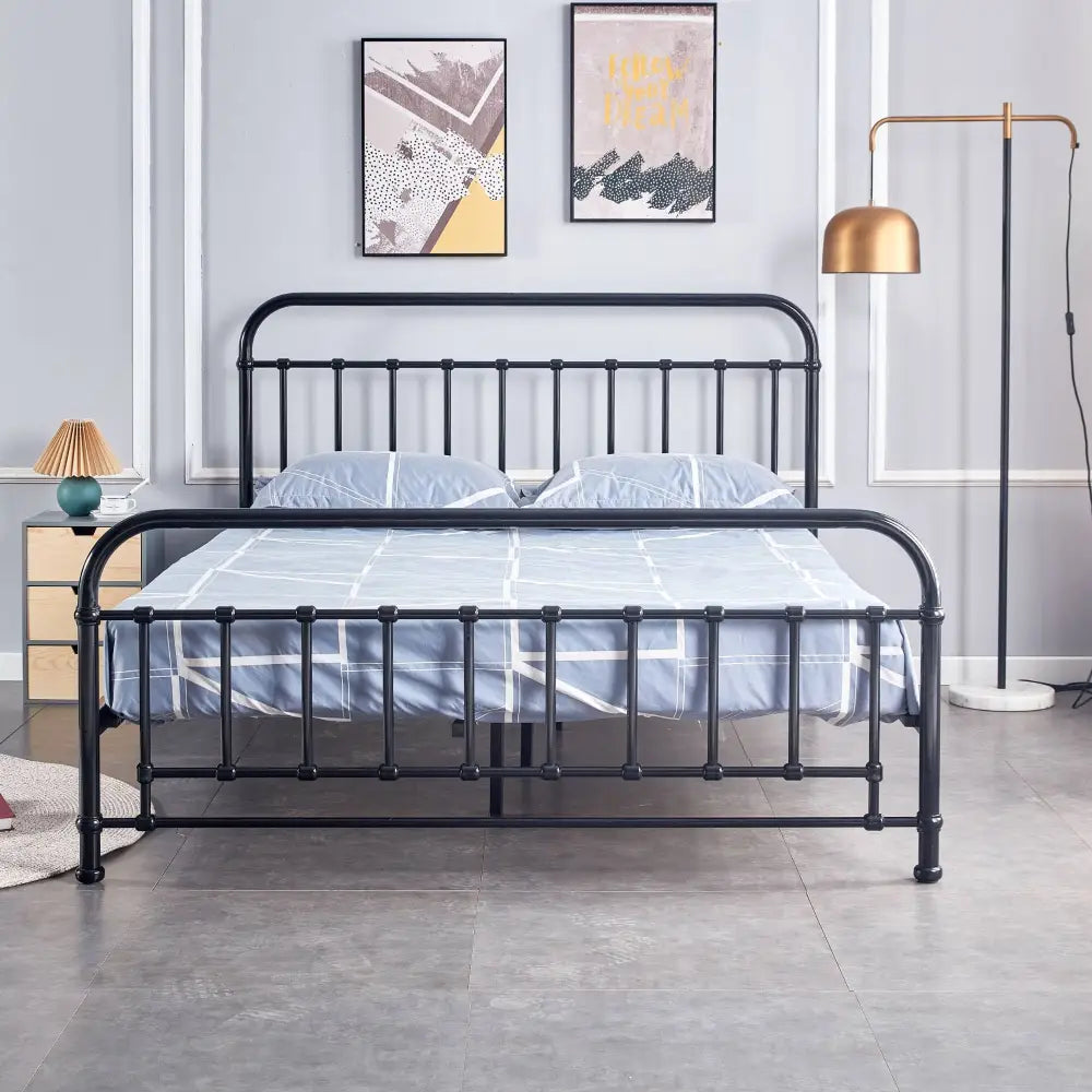Metallica Queen Bed Size Metal Frame Platform Mattress Base - Black - Furniture > Bedroom