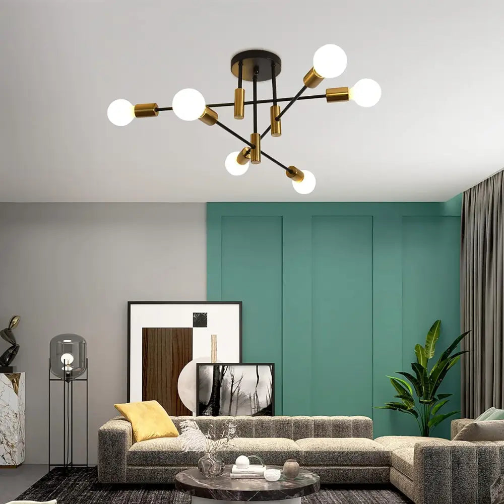 Mid Century Chandelier Modern 6-Light Black & Gold - Home & Garden > Lighting