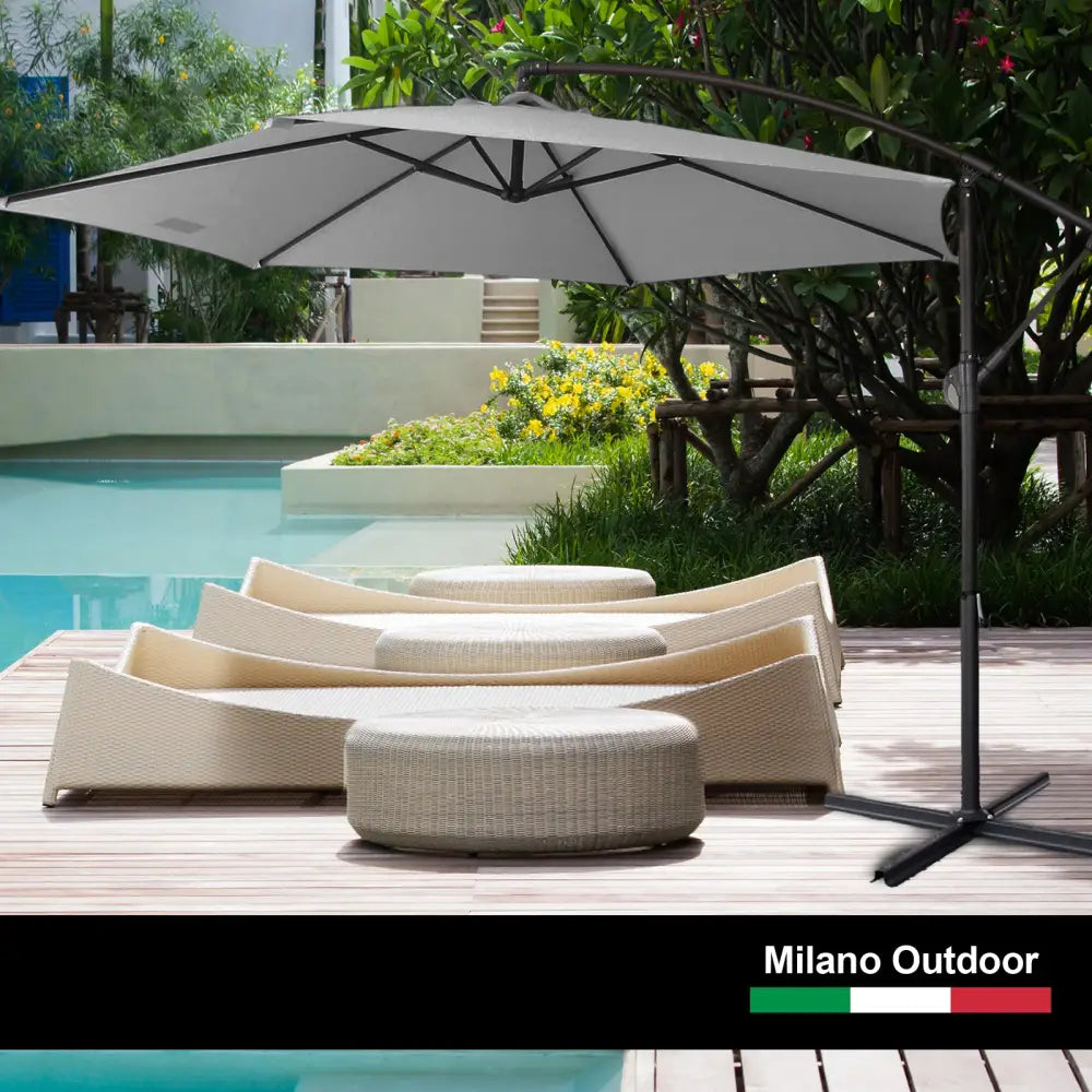 Milano 3M Outdoor Umbrella Cantilever With Protective Cover Patio Garden Shade - Grey - Furniture > Outdoor > Outdoor