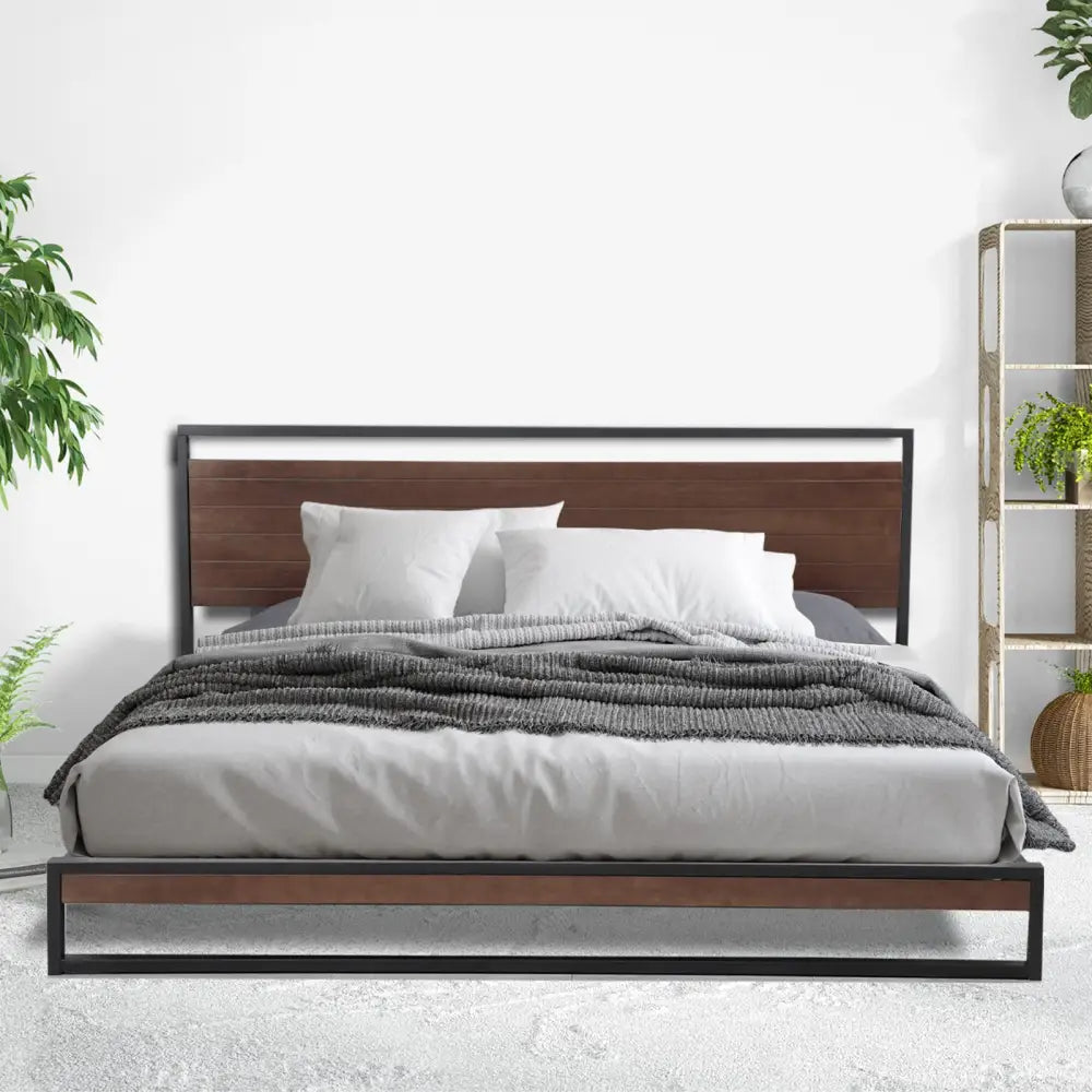 Milano Decor Azure Bed Frame With Headboard Black Wood Steel Platform Bed - Single - Black - Home & Garden > Bedding