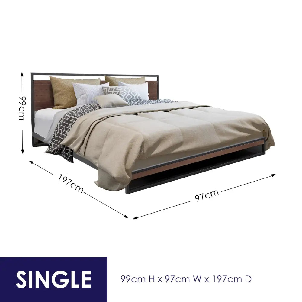Milano Decor Azure Bed Frame With Headboard Black Wood Steel Platform Bed - Single - Black - Home & Garden > Bedding