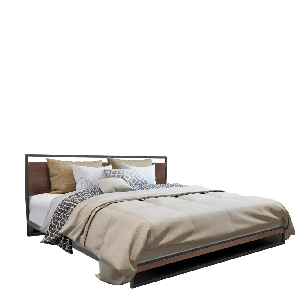 Milano Decor Azure Bed Frame With Headboard Black Wood Steel Platform Bed - Single - Black - Home & Garden > Bedding