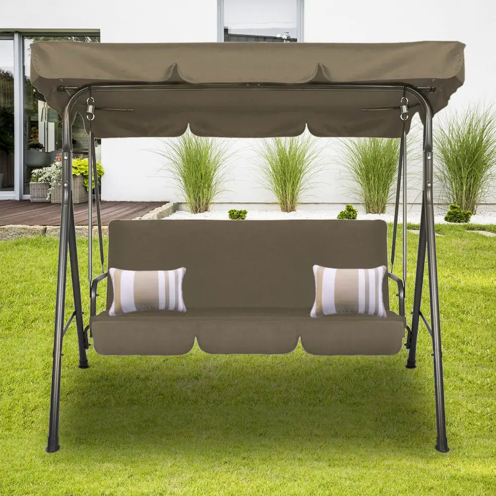 Milano Outdoor Swing Bench Seat Chair Canopy Furniture 3 Seater Garden Hammock - Coffee - Furniture > Outdoor