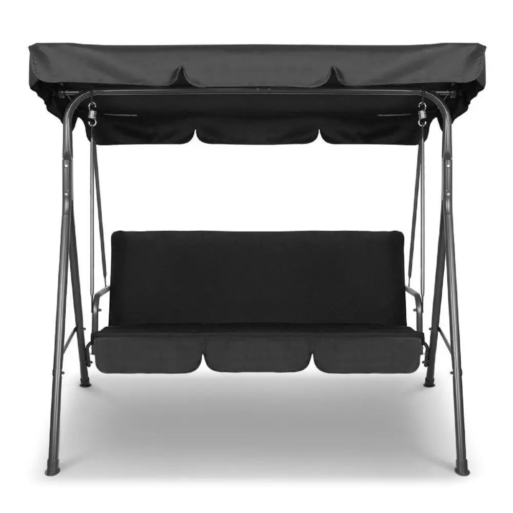 Milano Outdoor Swing Bench Seat Chair Canopy Furniture 3 Seater Garden Hammock - Black - Furniture > Outdoor