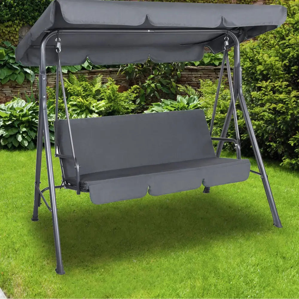 Milano Outdoor Swing Bench Seat Chair Canopy Furniture 3 Seater Garden Hammock - Grey - Furniture > Outdoor