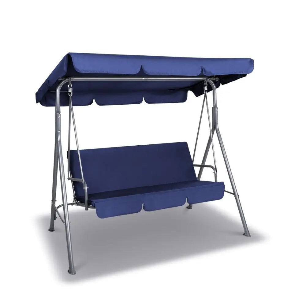 Milano Outdoor Swing Bench Seat Chair Canopy Furniture 3 Seater Garden Hammock - Dark Blue - Home & Garden > Garden