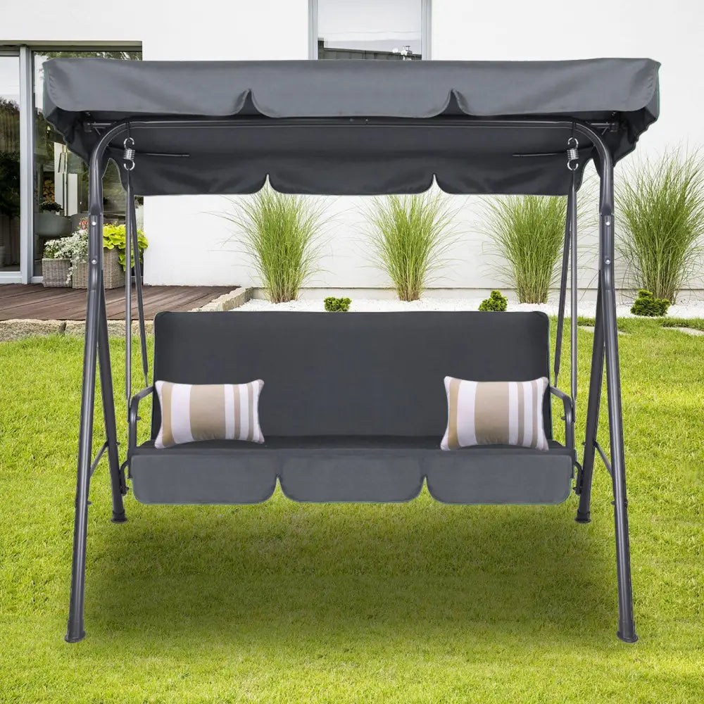Milano Outdoor Swing Bench Seat Chair Canopy Furniture 3 Seater Garden Hammock - Grey - Furniture > Outdoor