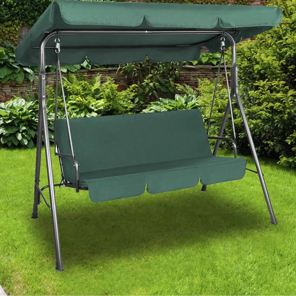 Milano Outdoor Swing Bench Seat Chair Canopy Furniture 3 Seater Garden Hammock - Dark Green - Furniture > Outdoor