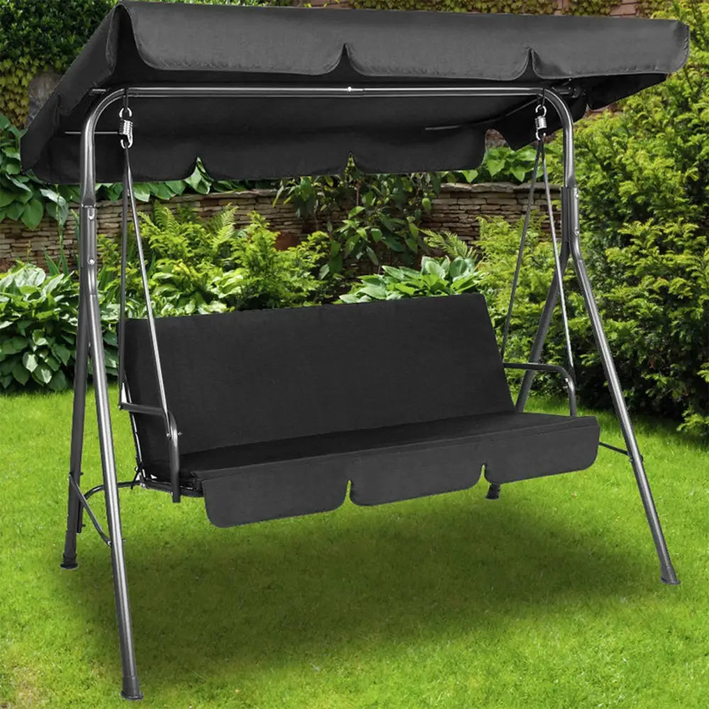 Milano Outdoor Swing Bench Seat Chair Canopy Furniture 3 Seater Garden Hammock - Black - Furniture > Outdoor