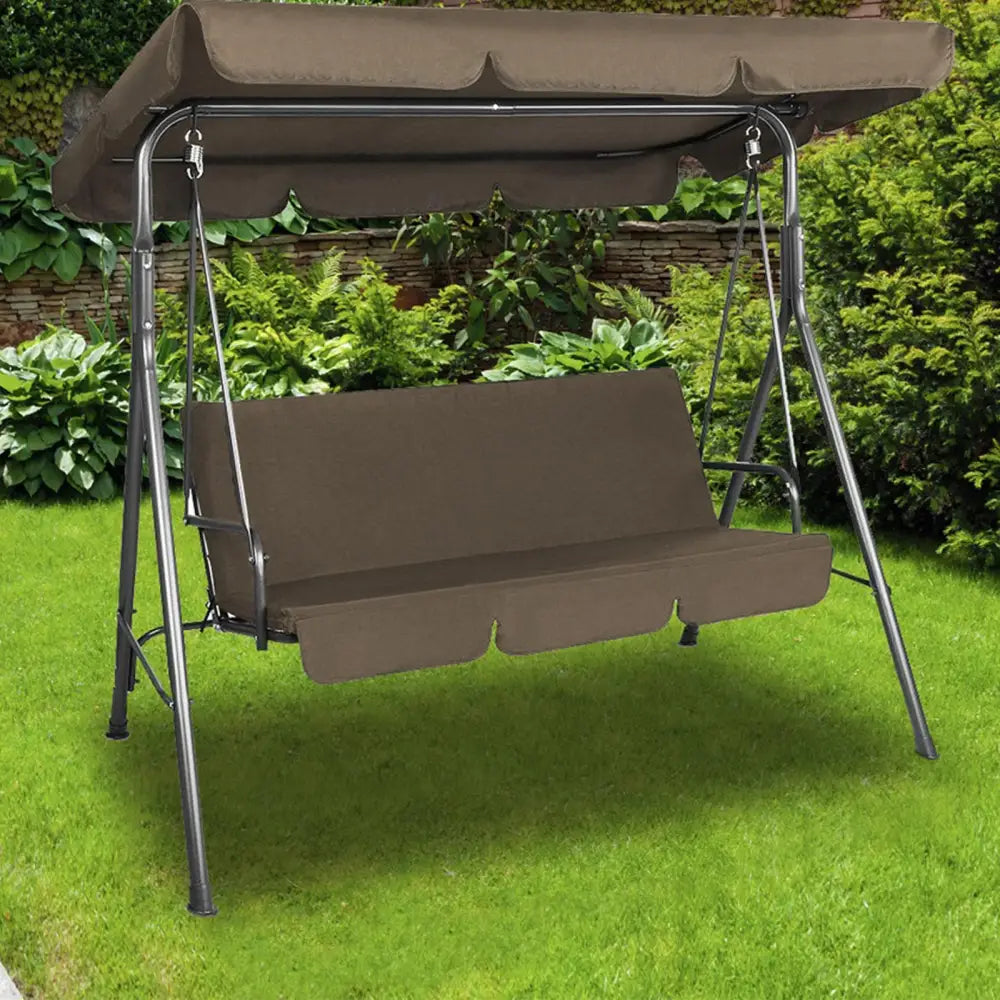Milano Outdoor Swing Bench Seat Chair Canopy Furniture 3 Seater Garden Hammock - Coffee - Furniture > Outdoor