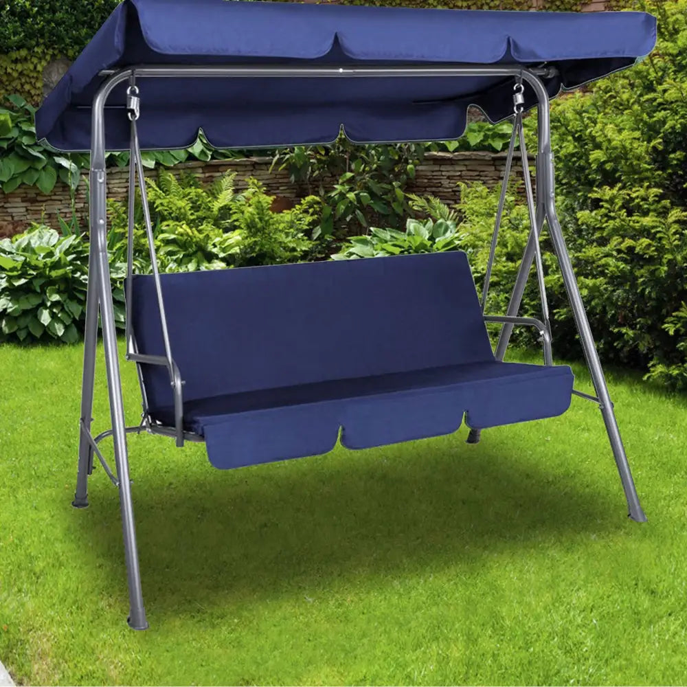 Milano Outdoor Swing Bench Seat Chair Canopy Furniture 3 Seater Garden Hammock - Dark Blue - Home & Garden > Garden