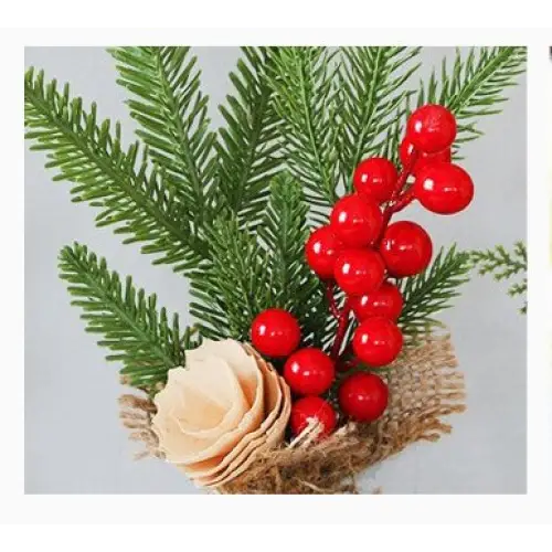 Mini Christmas Pine Tree Decoration - 10.24 Inches Tall with Red Berries and Burlap Base (4 trees) - Occasions >