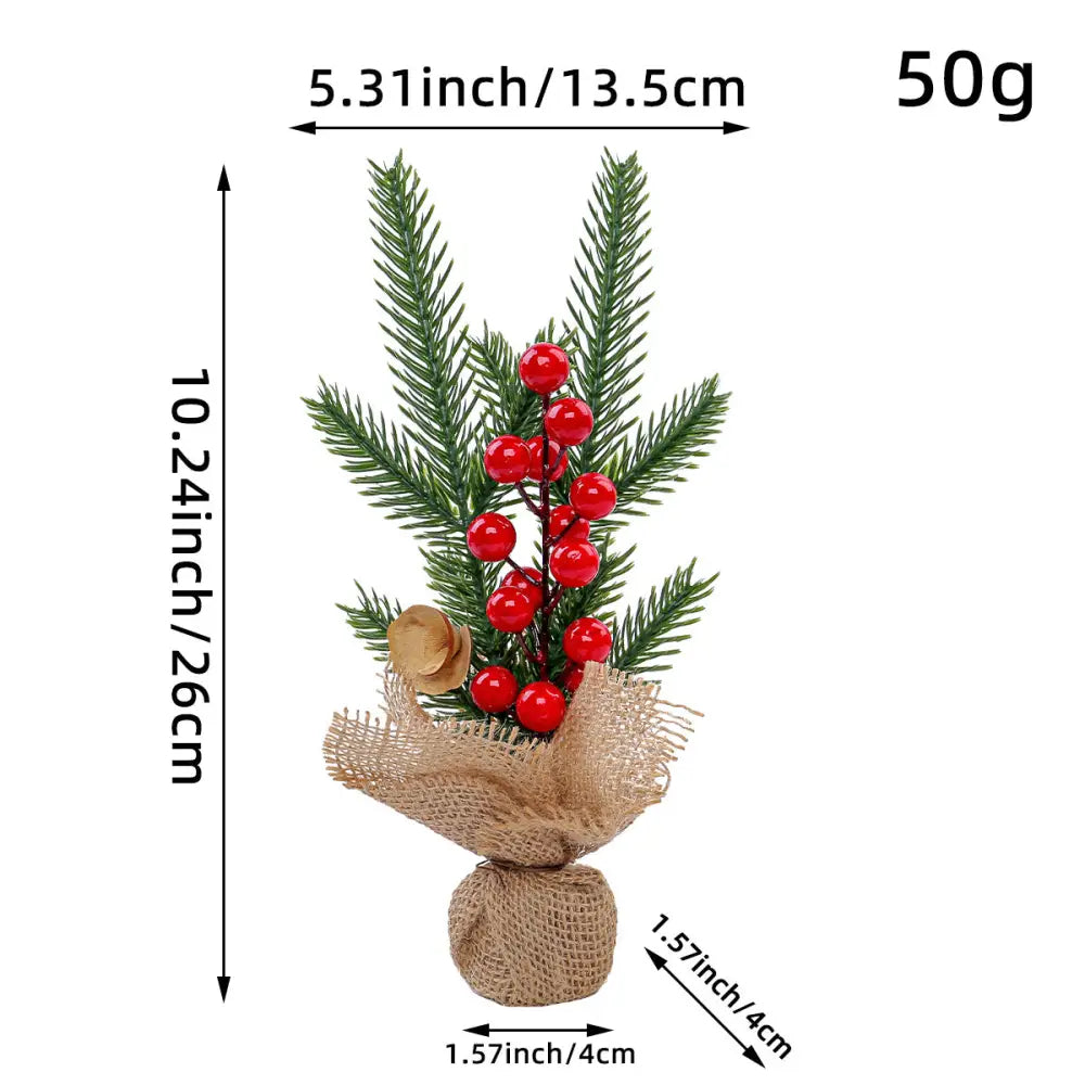 Mini Christmas Pine Tree Decoration - 10.24 Inches Tall with Red Berries and Burlap Base (4 trees) - Occasions >