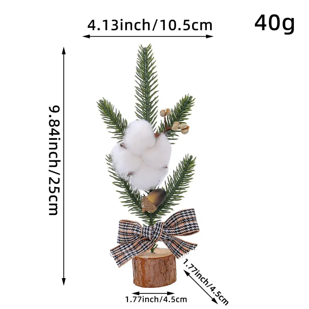 Mini Rustic Christmas Tree Decoration – 9.84 Inches Tall with Cotton and Plaid Bow Accents (4 trees) - Occasions >