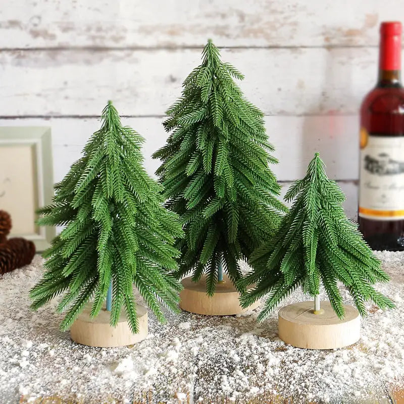 Miniature Artificial Pine Tree Decoration - 11.42 Inch Tabletop Christmas Tree with Wooden Base - Occasions > Christmas