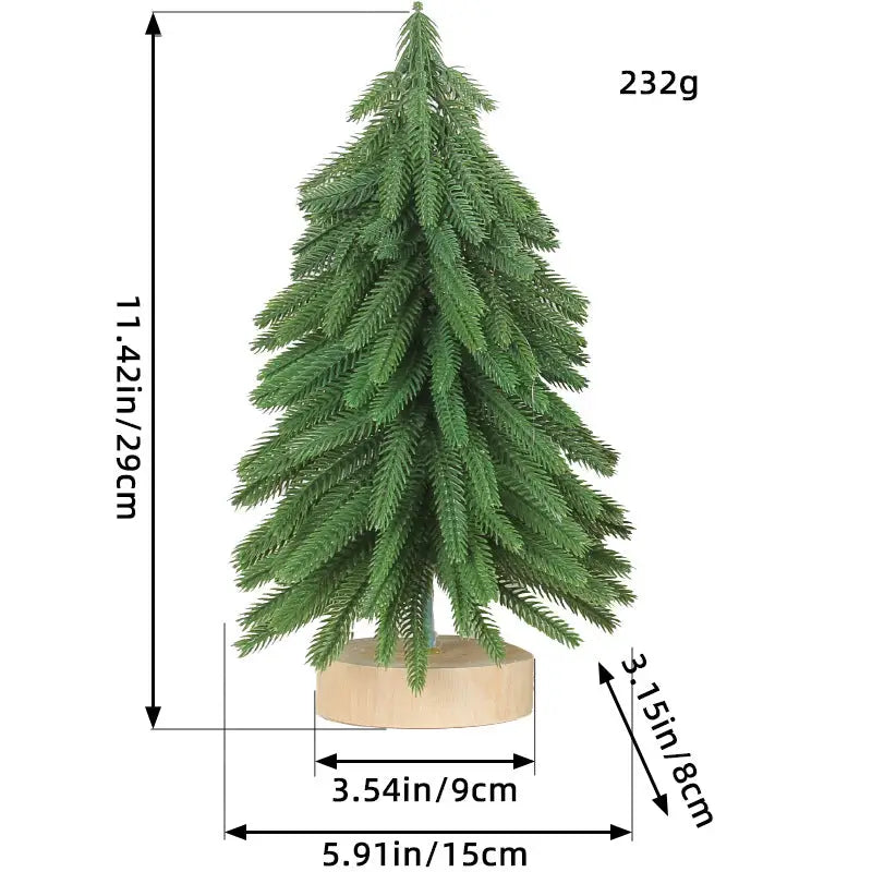 Miniature Artificial Pine Tree Decoration - 11.42 Inch Tabletop Christmas Tree with Wooden Base - Occasions > Christmas