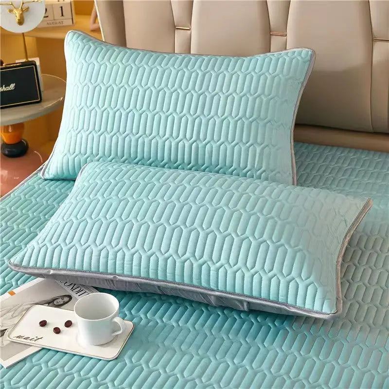 Mint Blue Cooling latex texture Pillowcase Set - Latex Feeling Solid Color 48x74cm (Pair) - Home & Garden > Bedding >
