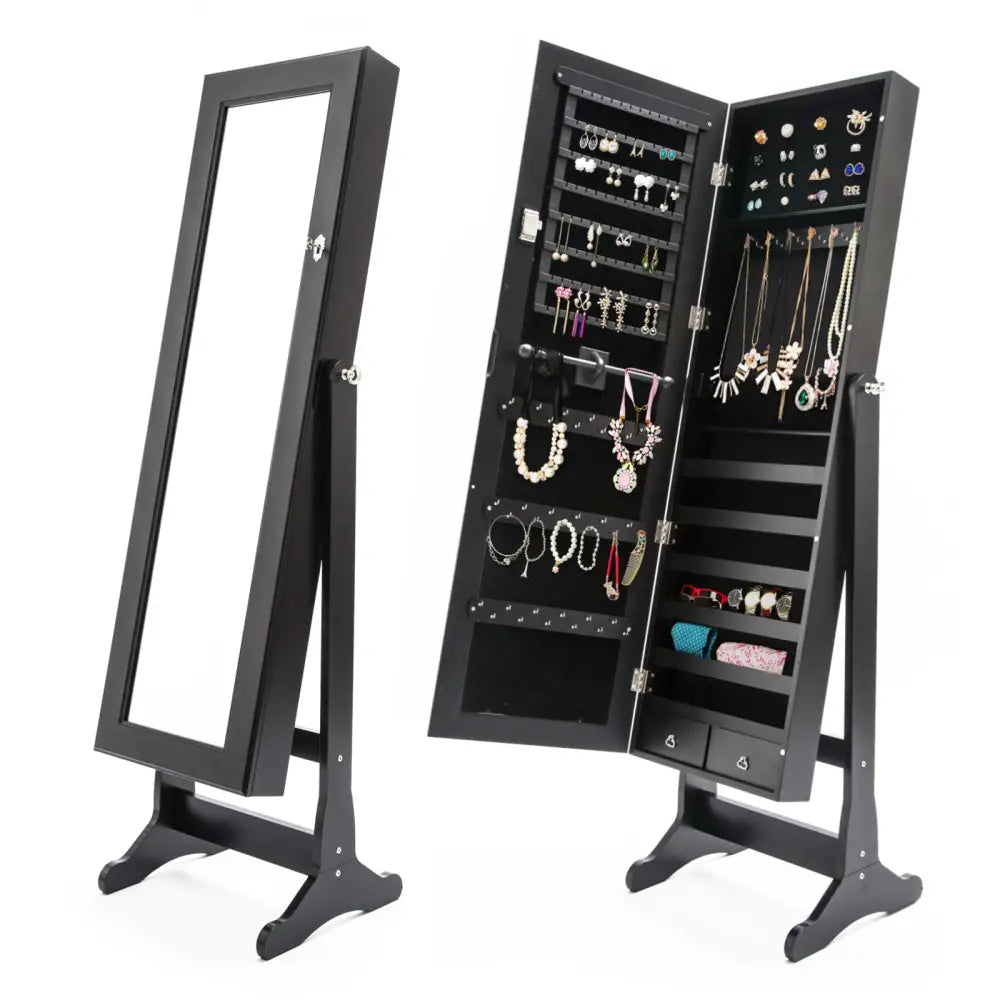 Mirror Jewellery Cabinet Organiser 2 Drawers LOWE 146cm BLACK - Health & Beauty > Cosmetic Storage > Makeup