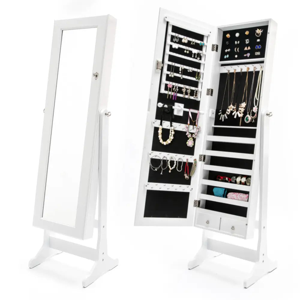 Mirror Jewellery Cabinet Organiser 2 Drawers LOWE 146cm WHITE - Health & Beauty > Cosmetic Storage > Makeup