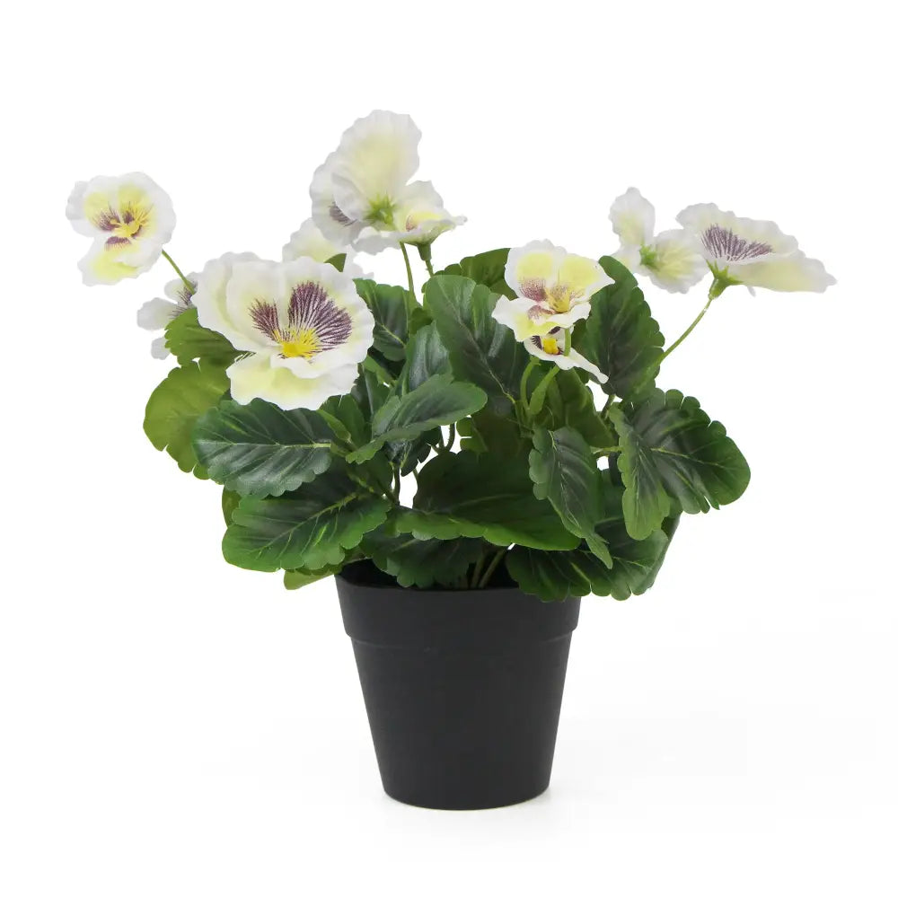 Mixed White Flowering Potted Artificial Pansy Plants 25cm - Home & Garden > Artificial Plants