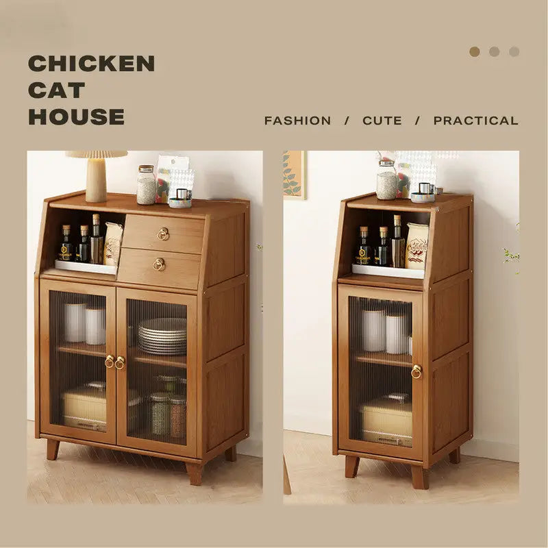 Modern Bamboo Kitchen Sideboard Storage Cabinet Cupboard Tea Cabinet - Furniture > Office > Storage Cabinets