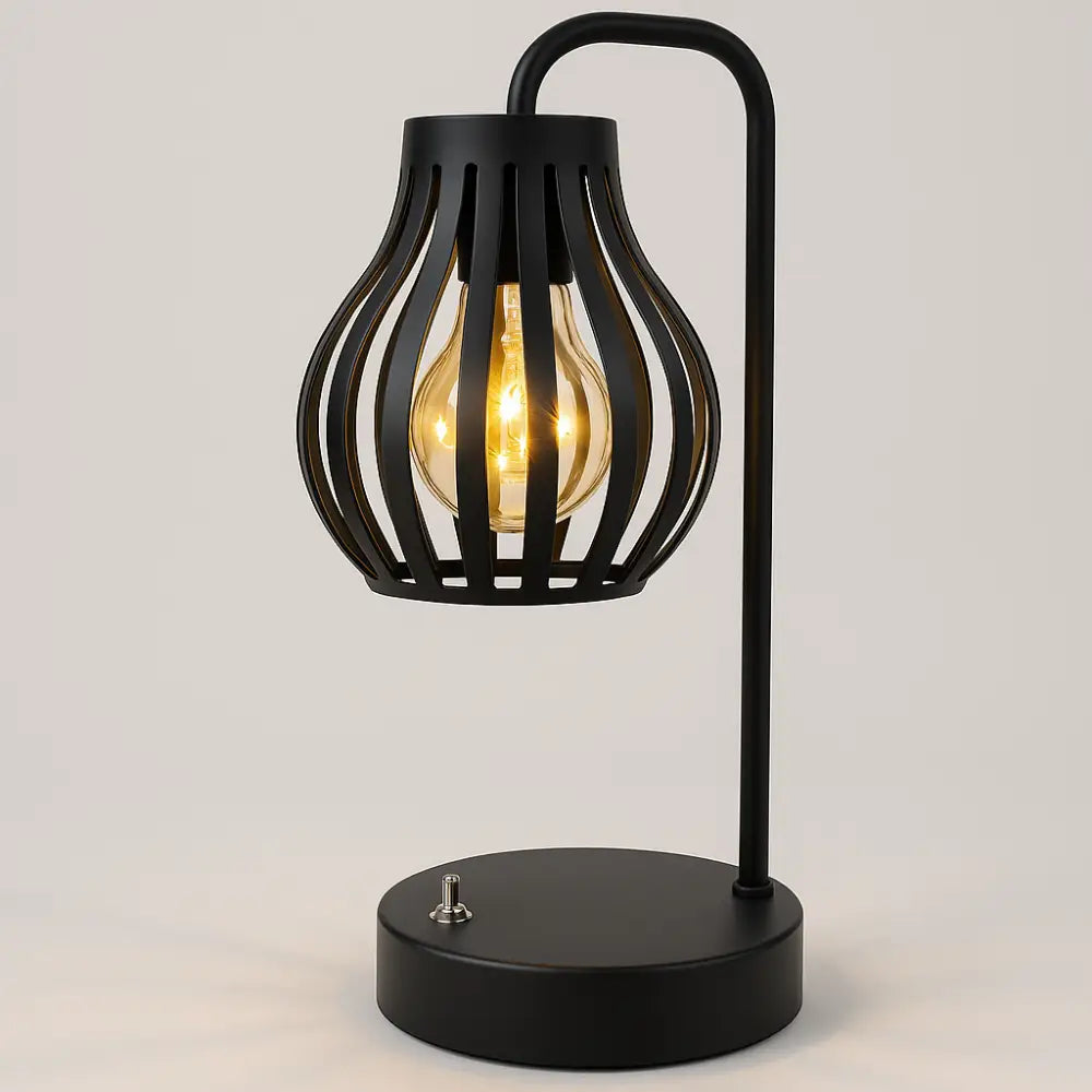 Modern Black Metal Tulip Style LED Lantern Table Desk Lamp – Battery Operated Decorative Light - Home & Garden >