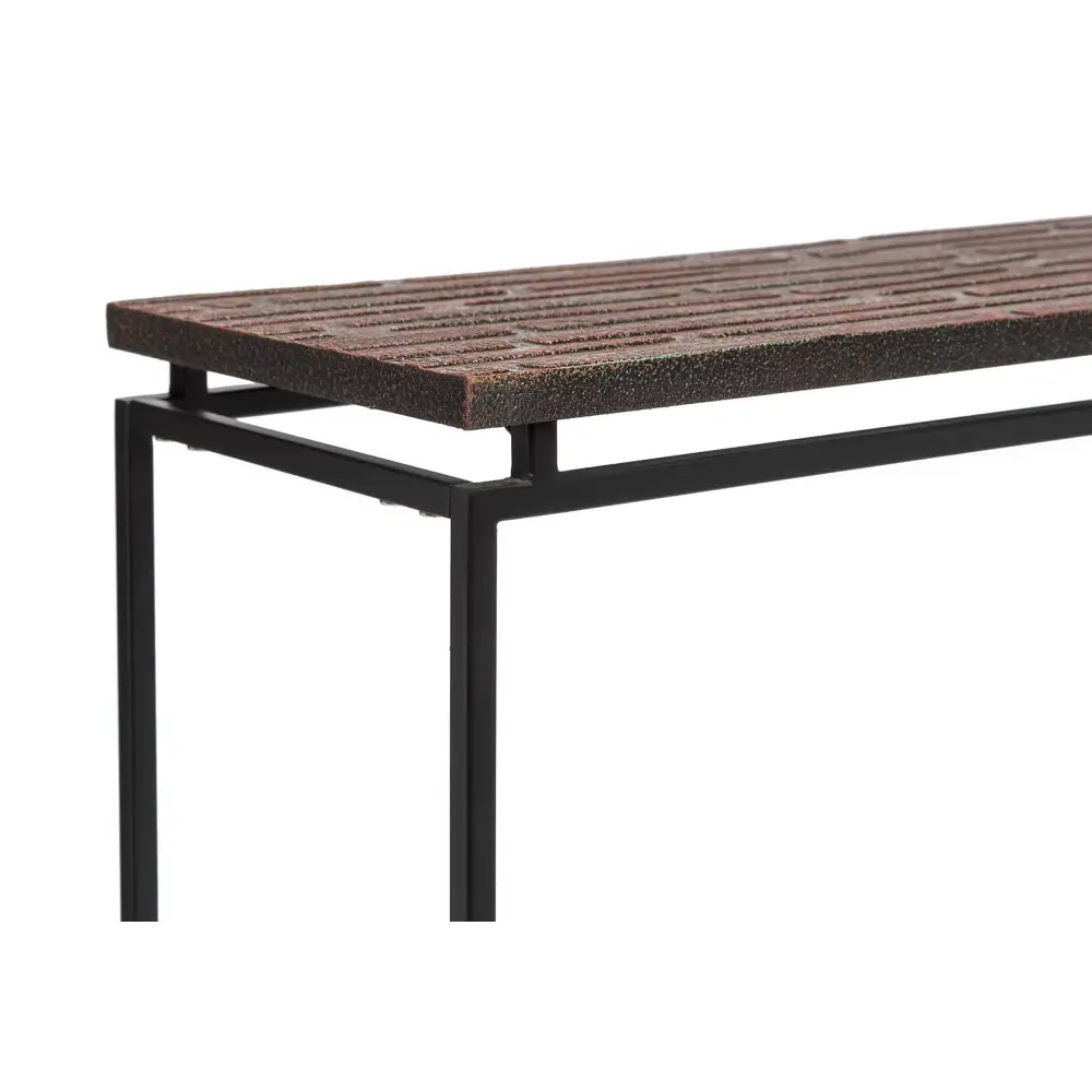 Modern Black Narrow Hallway Console Table with Copper Textured Wood Top - Furniture > Living Room