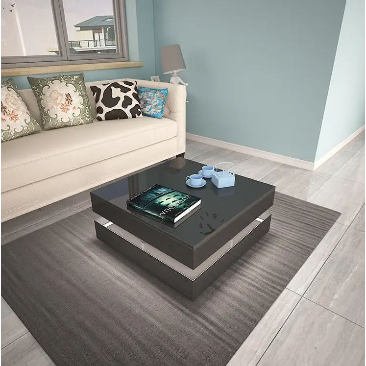 Modern Large High Gloss Coffee Table With LED Lights Black - Furniture > Living Room > Coffee Tables