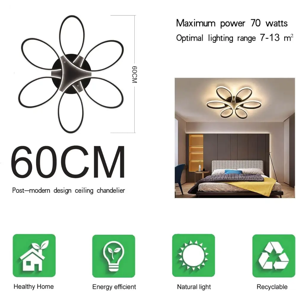 Modern LED Chandelier Flush Mount Lamp Remote Control (60cm) - Home & Garden > Lighting