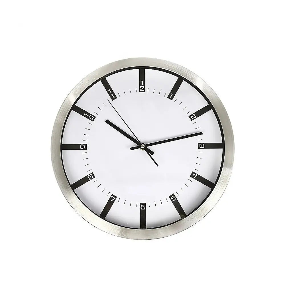 Modern Wall Clock Silent Non-Ticking Quartz Battery Operated Stainless Steel - Home & Garden > Decor