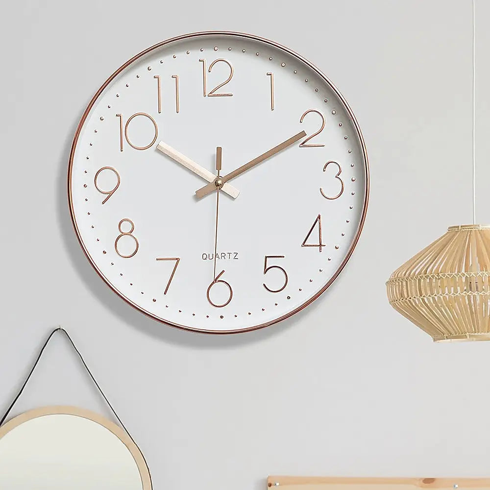 Modern Wall Clock Silent Non-Ticking Quartz Battery Operated Rose Gold - Home & Garden > Decor