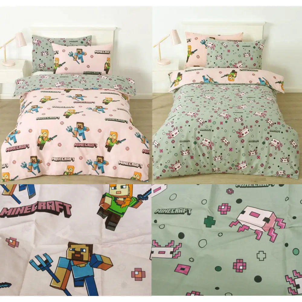 MOJANG Minecraft Reversible Cotton Boys Girls Quilt Cover Set Double - Home & Garden > Bedding > Duvet Covers