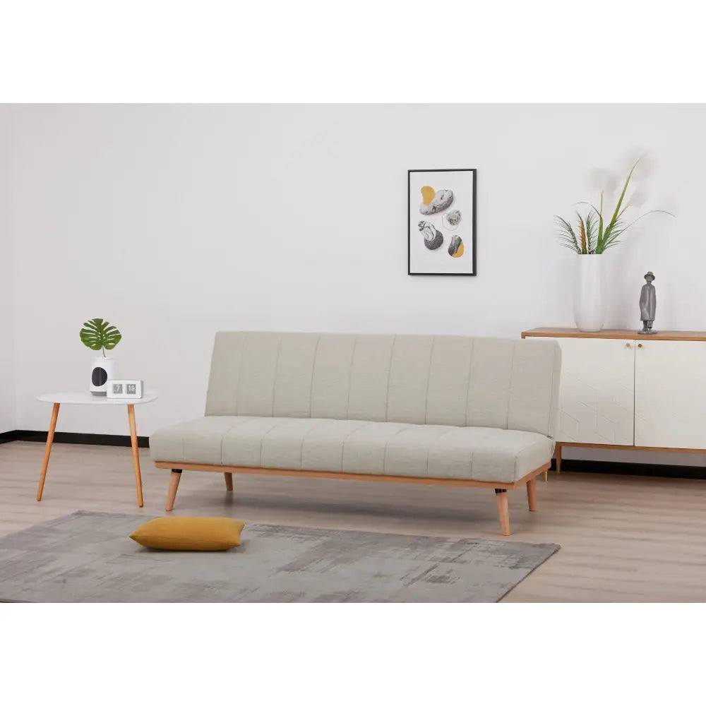 Monroe 3 Seater Sofa Futon Bed Fabric Lounge Couch - Beige - Furniture > Sofas