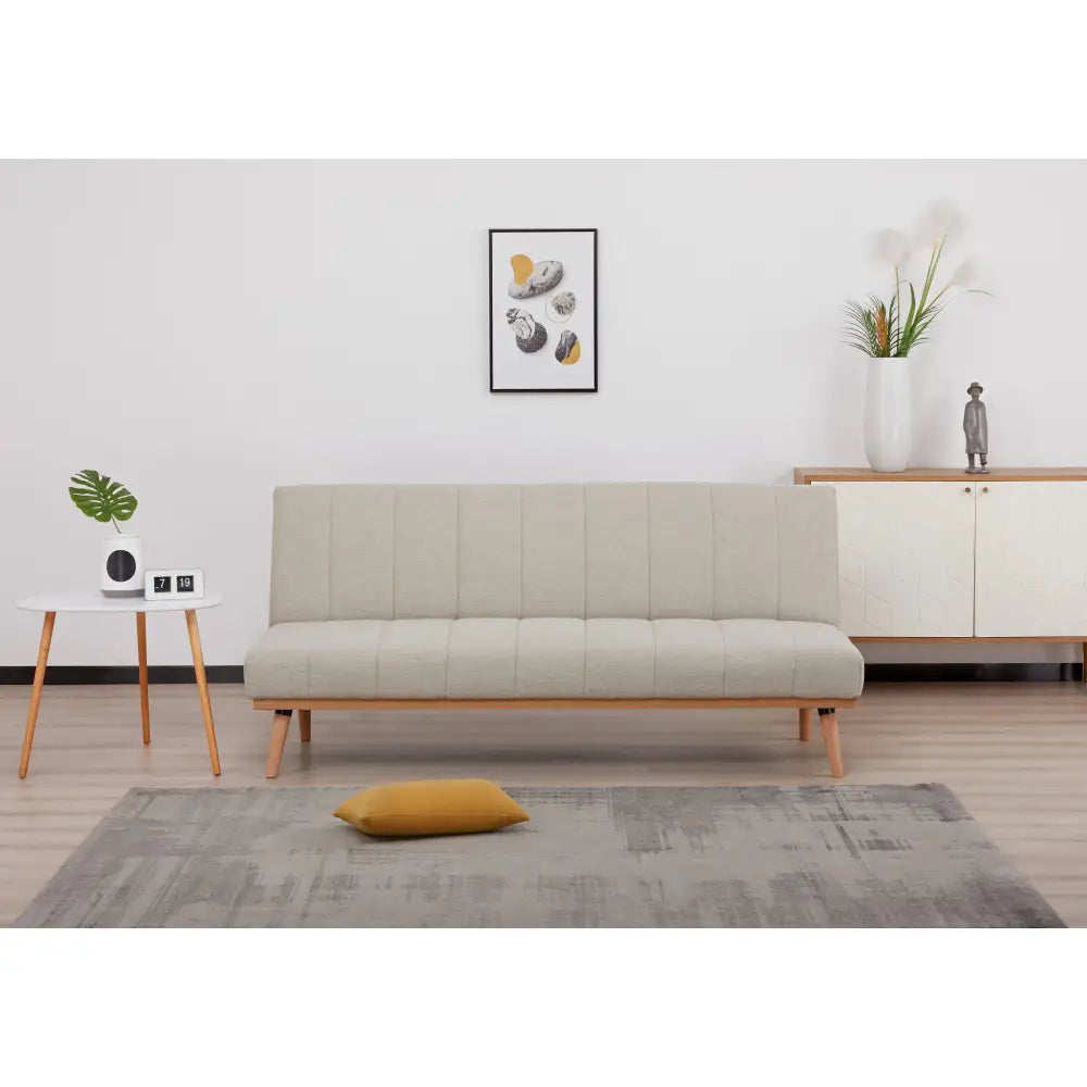 Monroe 3 Seater Sofa Futon Bed Fabric Lounge Couch - Beige - Furniture > Sofas