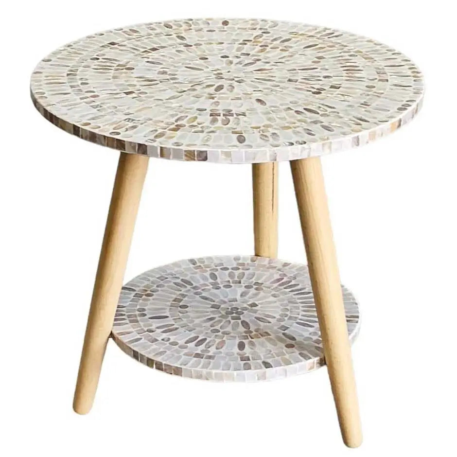 MOTHER OF PEARL MOSAIC HARMONY TW0-TIERED SIDE TABLE - Furniture > Living Room > Side Tables