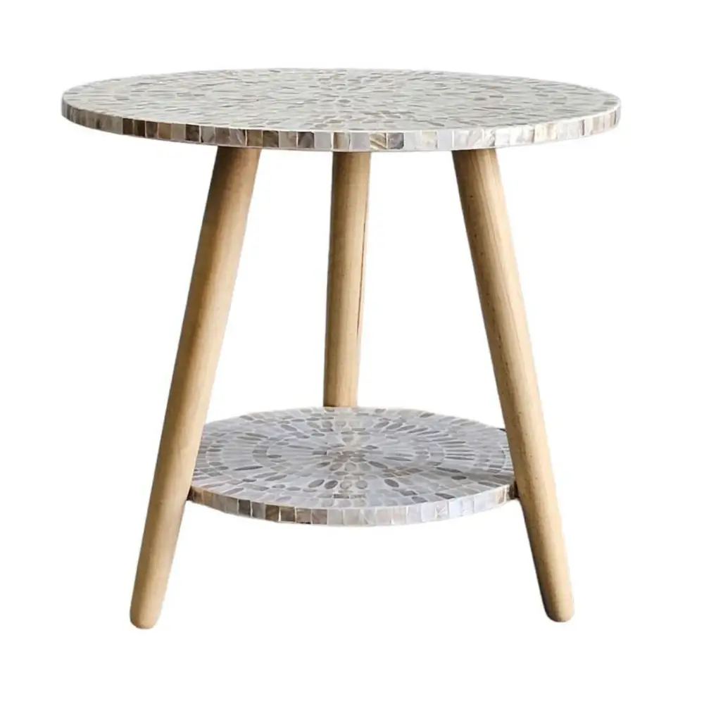 MOTHER OF PEARL MOSAIC HARMONY TW0-TIERED SIDE TABLE - Furniture > Living Room > Side Tables