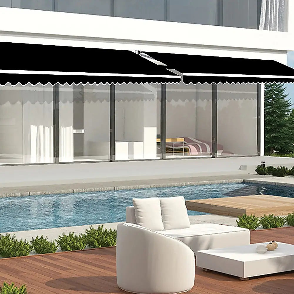 Motorised Outdoor Folding Arm Awning Retractable Sunshade Canopy Black 5.0m x 3.0m - Home & Garden > Shading