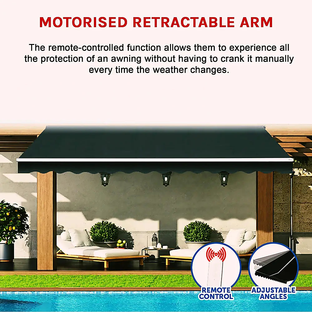 Motorised Outdoor Folding Arm Awning Retractable Sunshade Canopy Black 4.0m x 3.0m - Home & Garden > Shading