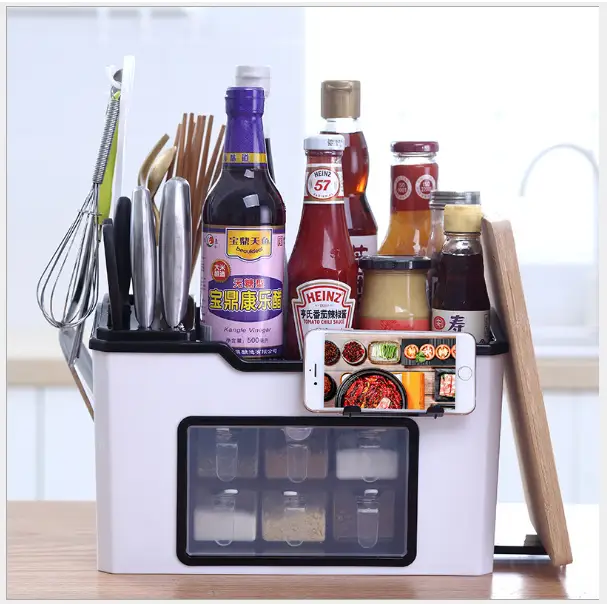 Multifunction Kitchen Utensils Condiment Storage Rack Seasoning Storage Box - Home & Garden > Storage