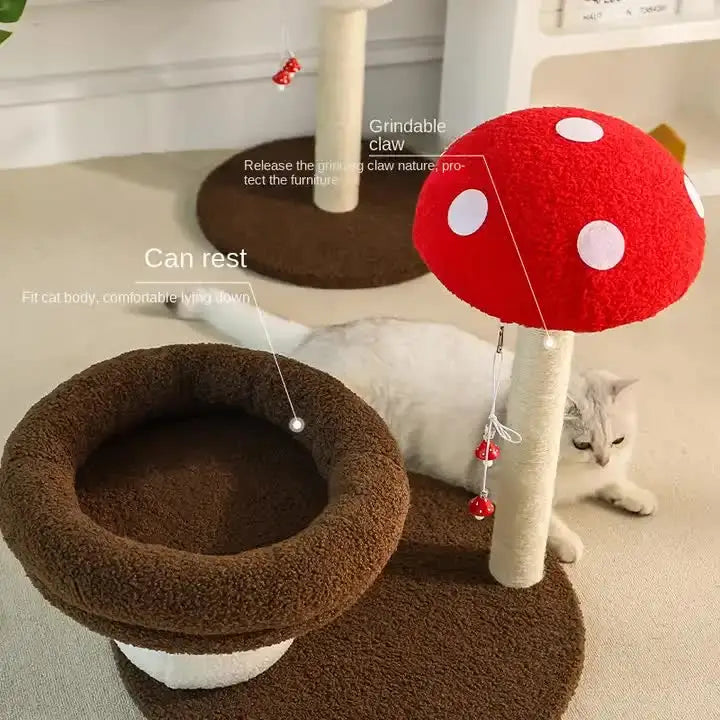 Mushroom-Themed Cat Tree with Cozy Bed and Scratching Post (48x48x58 cm) - Pet Care > Cat Supplies > Cat Furniture