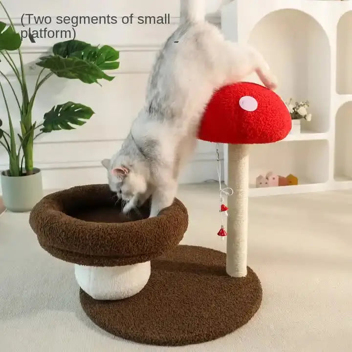 Mushroom-Themed Cat Tree with Cozy Bed and Scratching Post (48x48x58 cm) - Pet Care > Cat Supplies > Cat Furniture