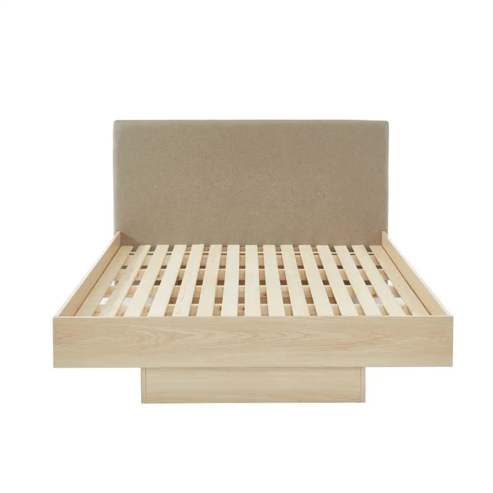 Natural Oak Wood Floating Bed Frame Queen - Furniture > Bedroom > Beds & Bed Frames