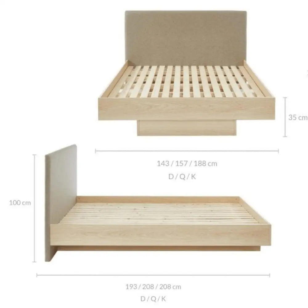Natural Oak Wood Floating Bed Frame Queen - Furniture > Bedroom > Beds & Bed Frames