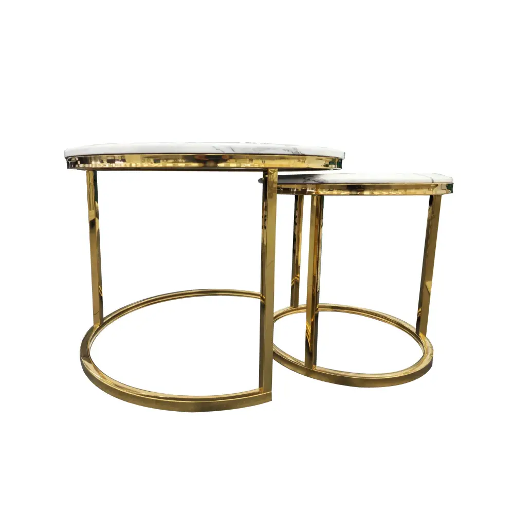 Nesting Style Coffee Table - White on Gold - 60cm/45cm - Furniture > Living Room