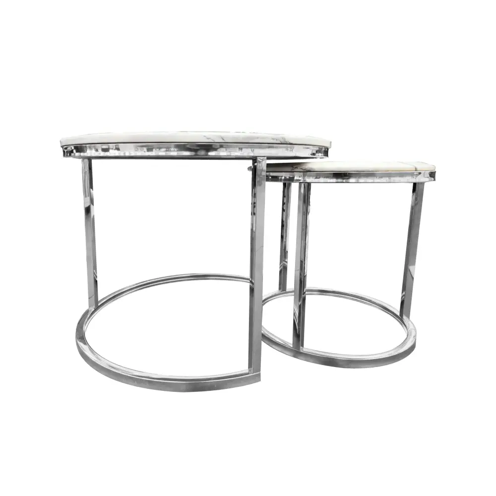 Nesting style Coffee Table - White on Silver - 60cm/45cm - Furniture > Living Room